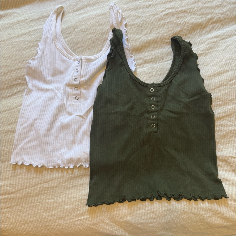 Set of Two Aura Ribbed Tank Tops - White and Green